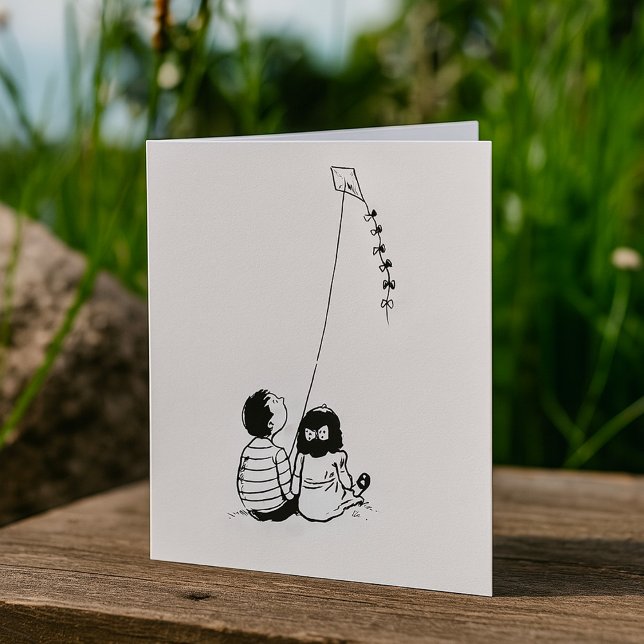 Barn som flyger ett Kite Greeting Cards Kort (Skapare uppladdad)