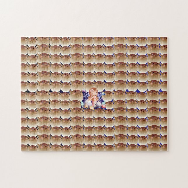 Barn som föder magisk sjöjungfru fiskar under have pussel (Horisontell)