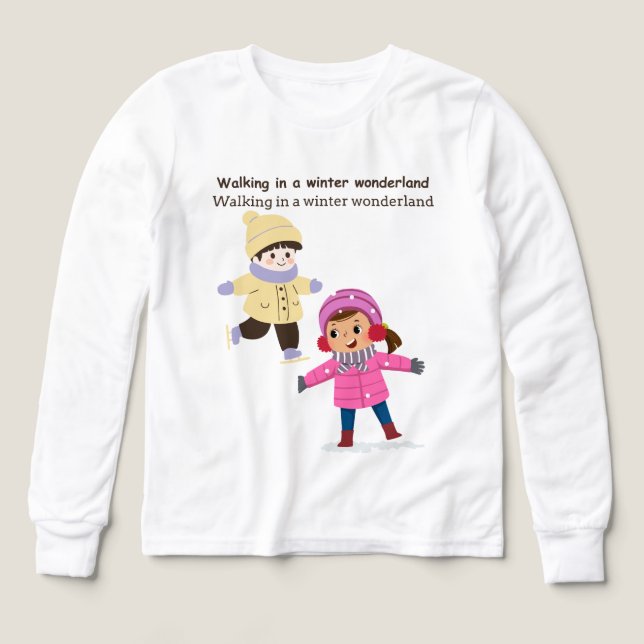 Barn som går i vintern på underlandet t shirt (Design framsida)
