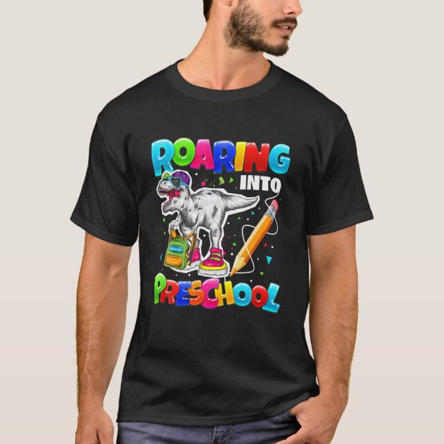 Barn som går in i Preschool Dinosaur t rex tillbak Shirt (Framsida)
