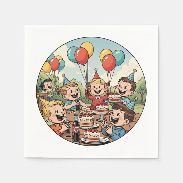Barn som gillar deras kakor, sodas och ballonger pappersservett (Framsidan)