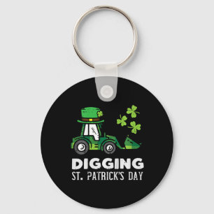 Barn som gräver St Patricks Day-lastbil Bulldozer Nyckelring