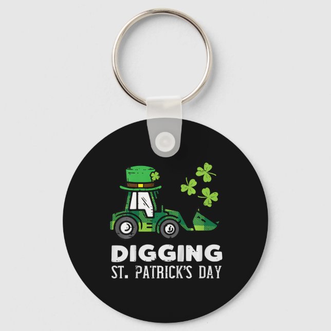Barn som gräver St Patricks Day-lastbil Bulldozer  Nyckelring (Framsida)