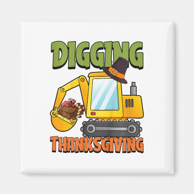 Barn som Gräver Thanksgiving Day Coola Excavator T Magnet (Framsidan)