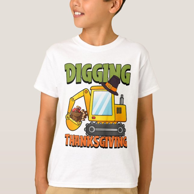 Barn som Gräver Thanksgiving Day Coola Excavator T Shirt (Framsida)