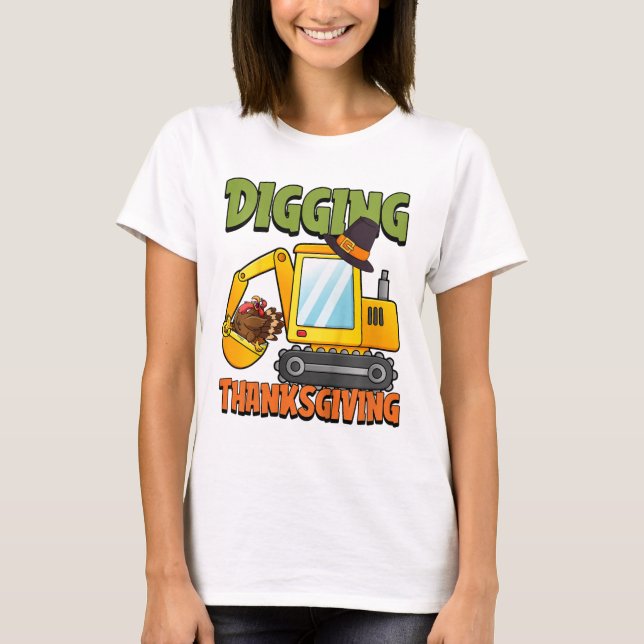 Barn som Gräver Thanksgiving Day Coola Excavator T Shirt (Framsida)