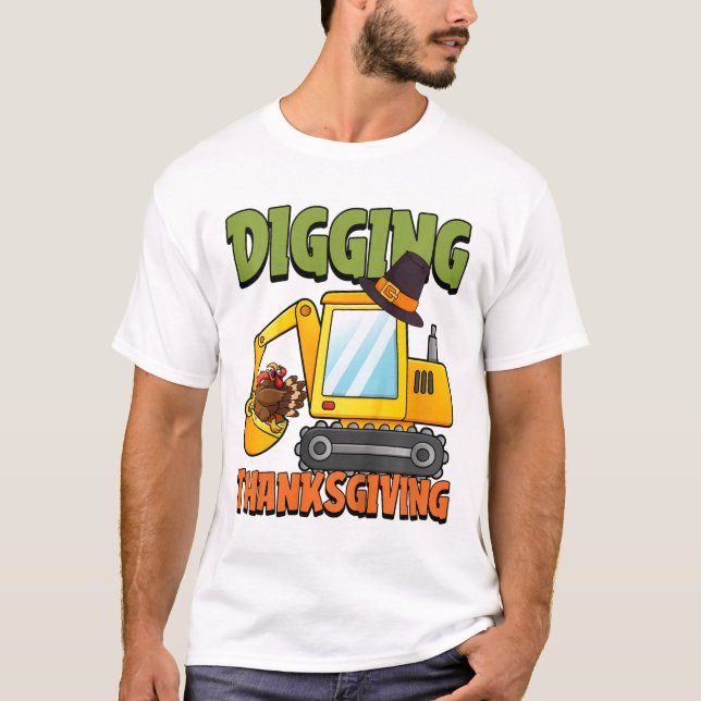 Barn som Gräver Thanksgiving Day Coola Excavator T Shirt (Framsida)