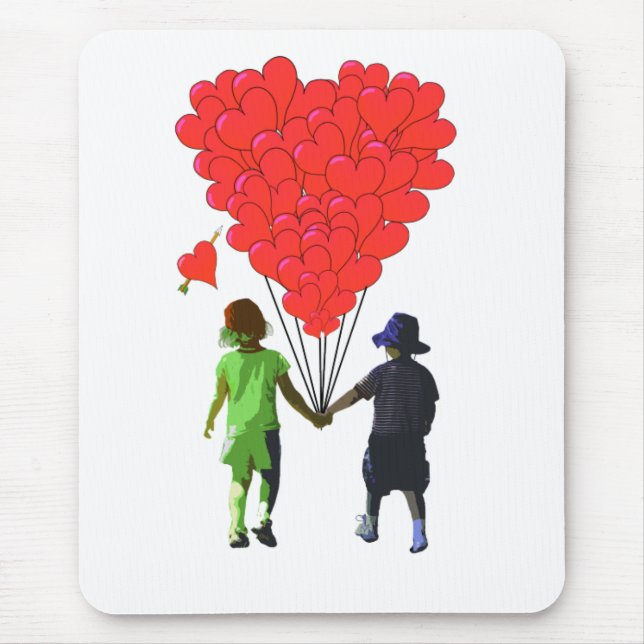 Barn som håller hand och hjärtformade ballonger musmatta (Framsidan)