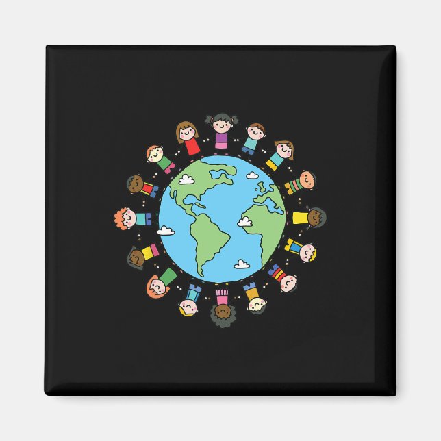 Barn som håller Händer Earth Day 2025 Lärarboys Magnet (Framsidan)