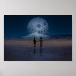Barn som håller händer i måne poster