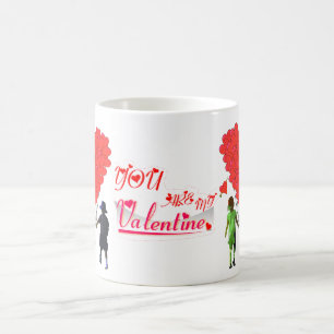 Barn som håller händer och hjärtformade ballonger kaffemugg