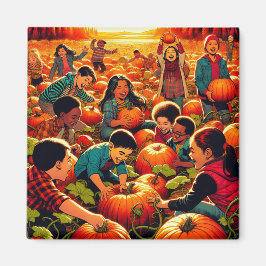 Barn som har Roligt på Pumpkin Patch Halloween Magnet