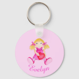 Barn som heter rosa doll whimsic art keychain nyckelring