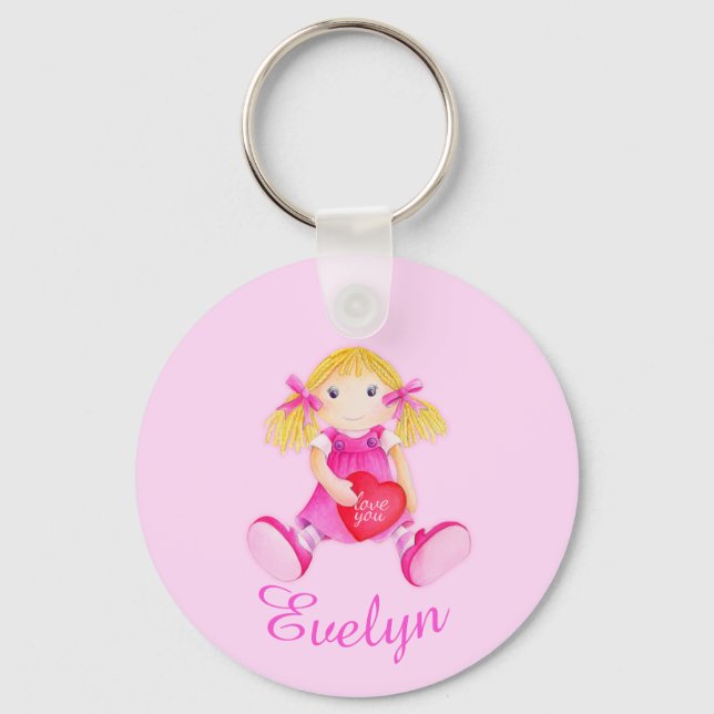 Barn som heter rosa doll whimsic art keychain nyckelring (Framsida)