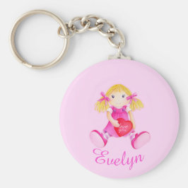 Barn som heter rosa doll whimsic art keychain nyckelring