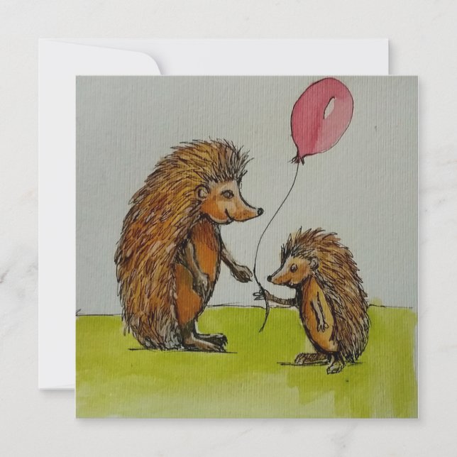 Barn som illustrerar hedgehogs som håller ballong (Framsida)