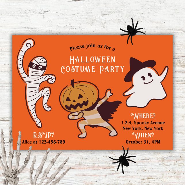 Barn som inte är så-Scary Halloween Costume Party Inbjudningar (Kids Not So Scary Halloween Costume Party. Mummy, Pumpkin Monster, Cute Ghost.)