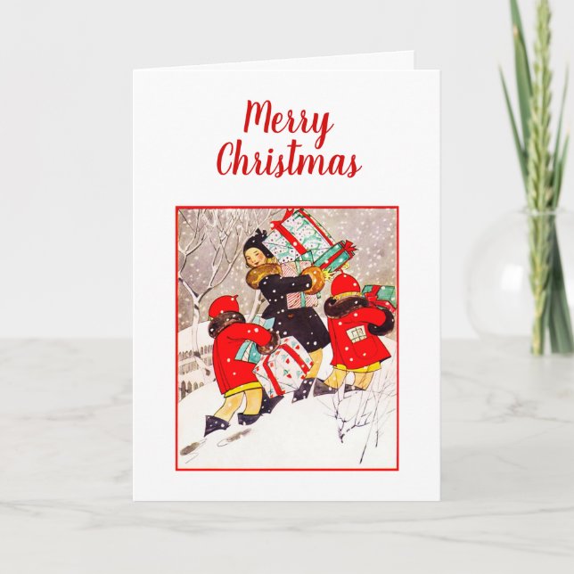 Barn som kämpar med Julklapp i Sno Kort (Framsida)