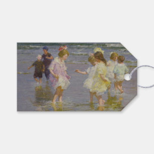 Barn som kör på stranden (av E.H. Potthast) Presentetikett