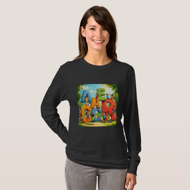 Barn som lär sig alfabetet långärmad t shirt (Hel framsida)