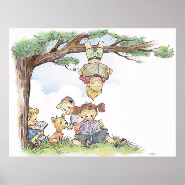 Barn som läser bokar poster (Framsidan)