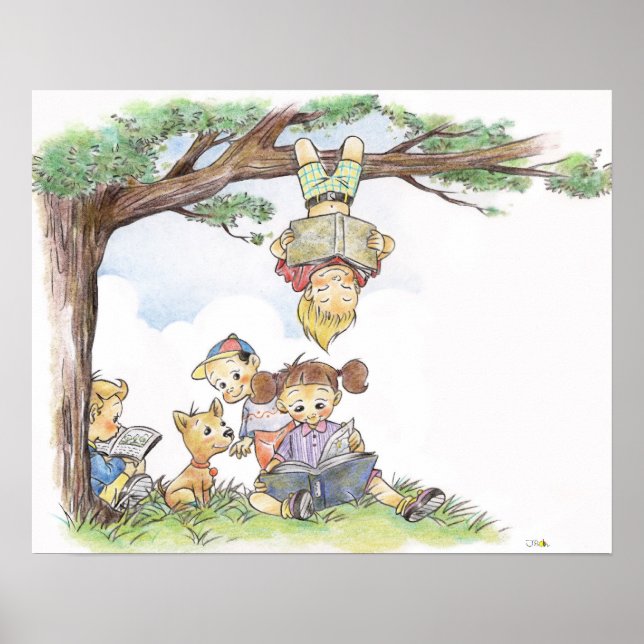 Barn som läser bokar poster (Framsidan)