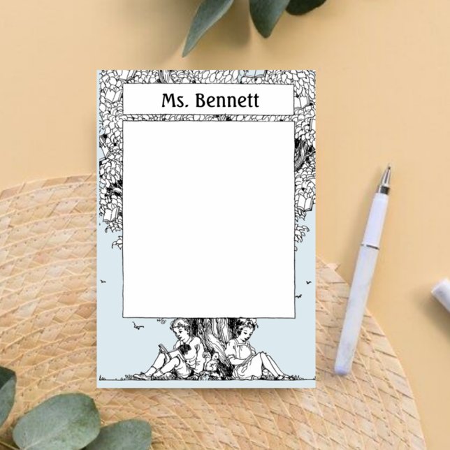 Barn som läser under ett träd post-it block (Skapare uppladdad)