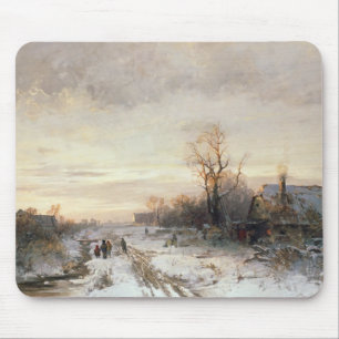 Barn som leker i en vinter, landskap musmatta