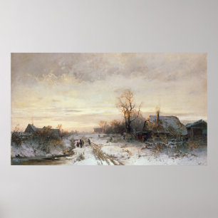 Barn som leker i en vinter, landskap poster