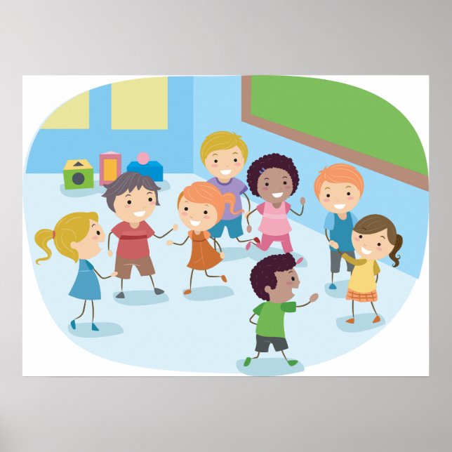 Barn som leker i klassrummet poster (Framsidan)