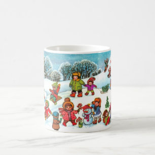 Barn som leker i snö kaffemugg
