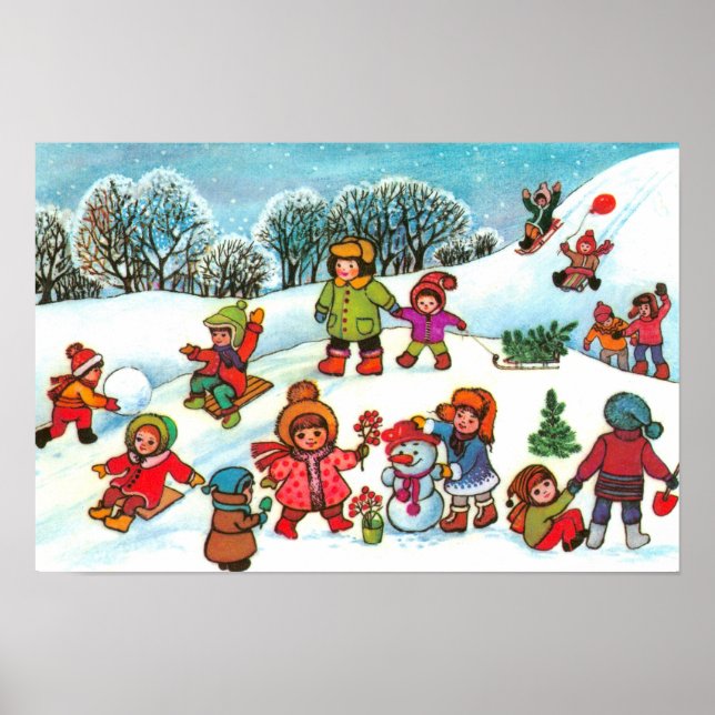 Barn som leker i snö poster (Framsidan)
