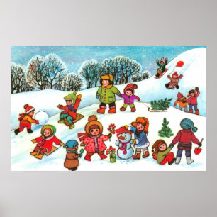 Barn som leker i snön poster