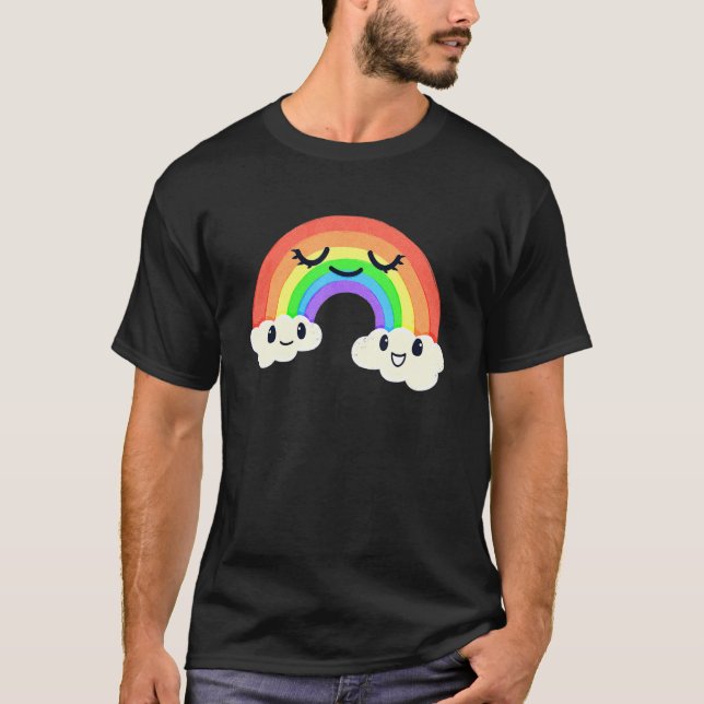 Barn som leker Lycklig Rainbow Clouds T Shirt (Framsida)