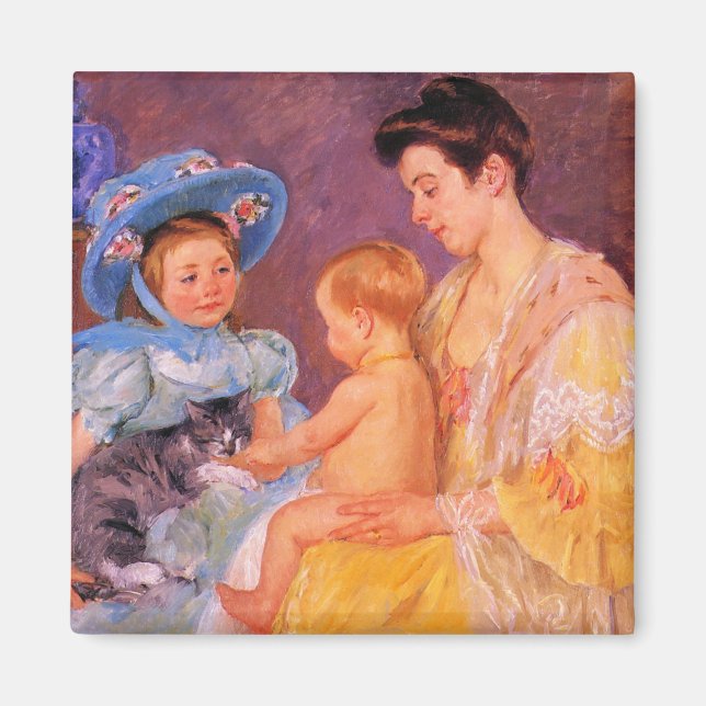 Barn som leker med en katt (av Mary Cassatt) Magnet (Framsidan)