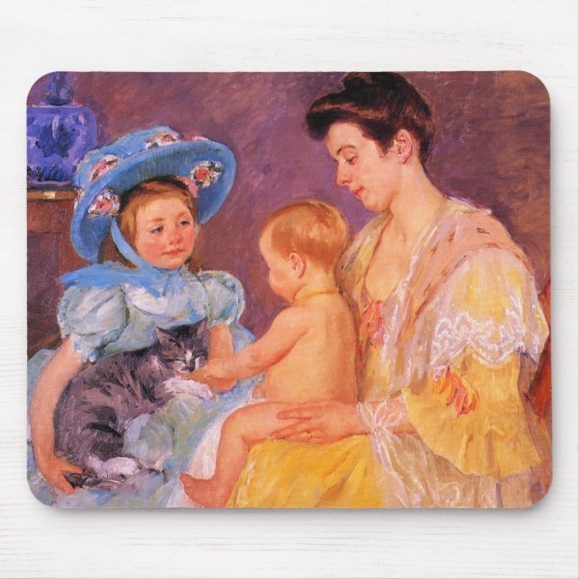 Barn som leker med en katt (av Mary Cassatt) Musmatta (Framsidan)