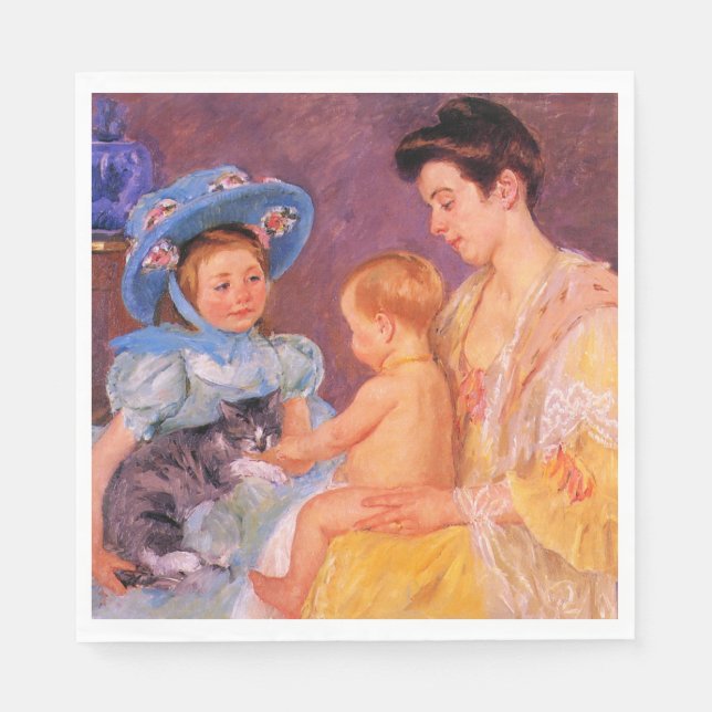 Barn som leker med en katt (av Mary Cassatt) Pappersservett (Framsidan)