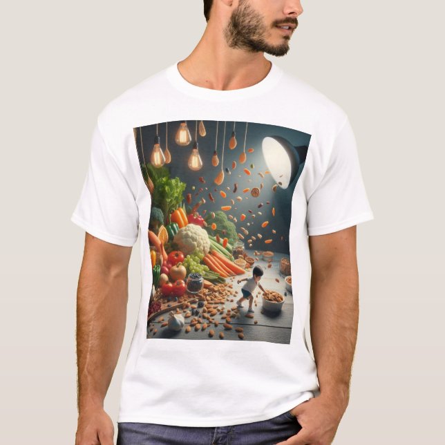 "Barn som leker med frukt och grönsaker" T Shirt (Framsida)