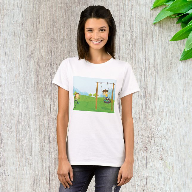Barn som leker på bildäckssvinga t shirt (Skapare uppladdad)