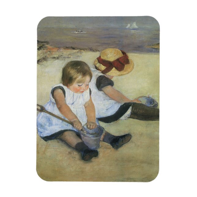 Barn som leker på stranden av Mary Cassatt Magnet (Vertikal)