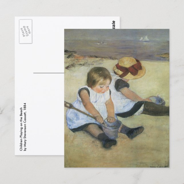 Barn som leker på stranden av Mary Cassatt Vykort (Fram/baksida)