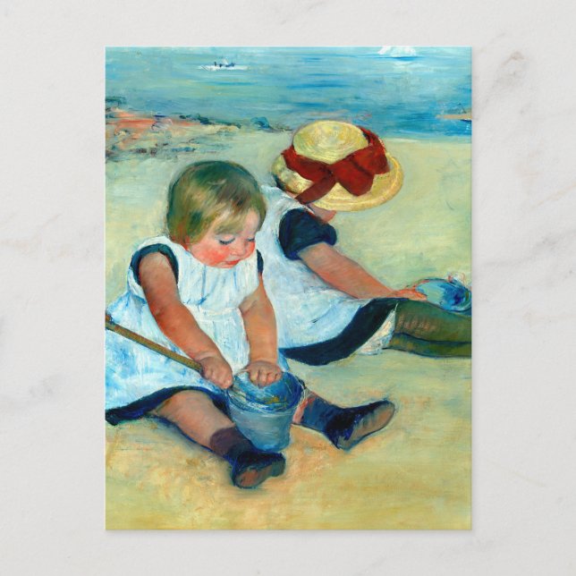 Barn som leker på stranden av Mary Cassatt Vykort (Framsida)