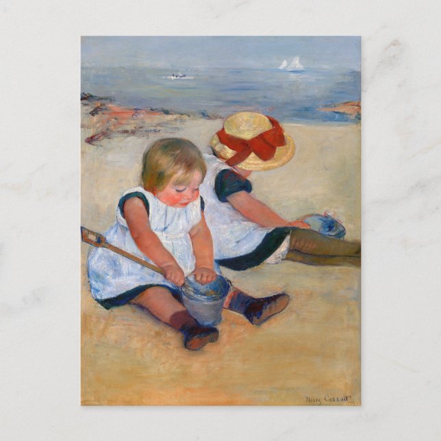 Barn som leker på stranden  vykort (Framsida)