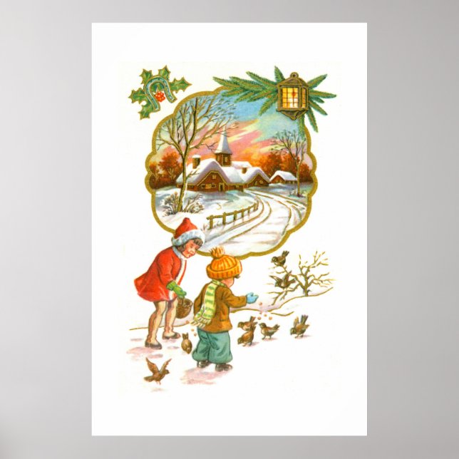 Barn som matar fåglar poster (Framsidan)