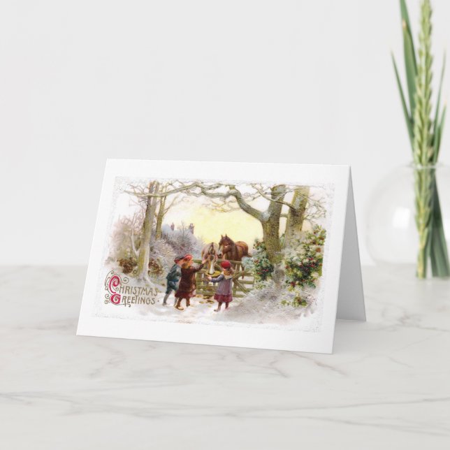 Barn som Matar hästar - helgdag Helgkort (Framsida)