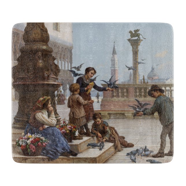 Barn som Matar pigeoner i Venedig (av Paoletti) (Framsidan)