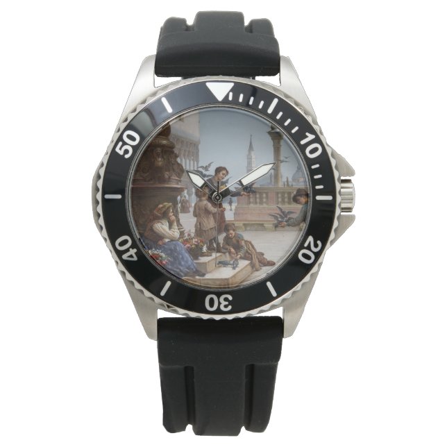 Barn som Matar pigeoner i Venedig (av Paoletti) Armbandsur (Framsida)