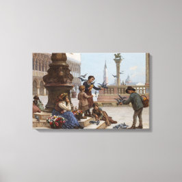 Barn som Matar pigeoner i Venedig (av Paoletti) Canvastryck