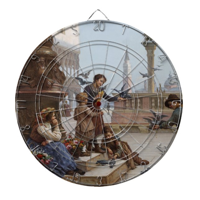 Barn som Matar pigeoner i Venedig (av Paoletti) Darttavla (Framsidan)