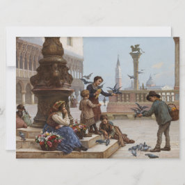 Barn som Matar pigeoner i Venedig (av Paoletti) Kort